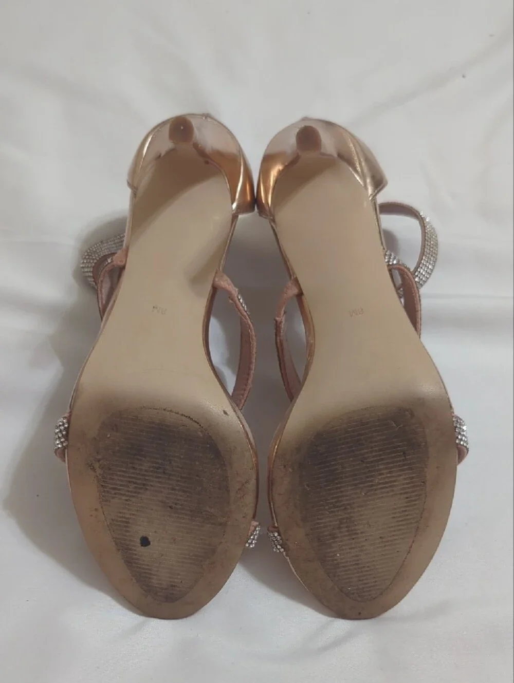 Steve Madden Smokin Rhinestone Ankle Strap Heels, Color Rose Gold Size 6.5